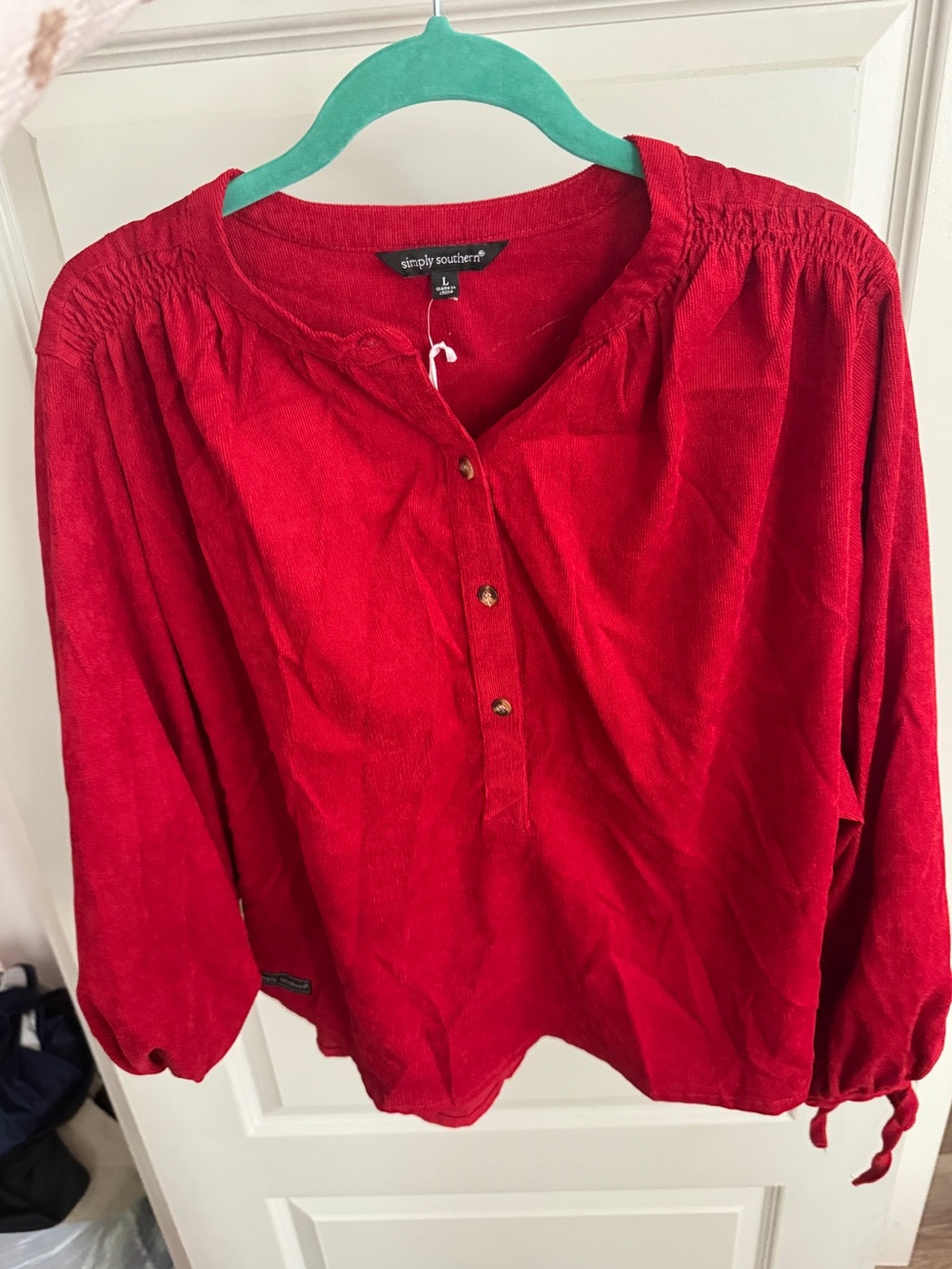Simply Southern Red Button-Front Peasant Tunic